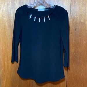 89th & Madison Black Top with Jeweled Embellished Neckline Size S